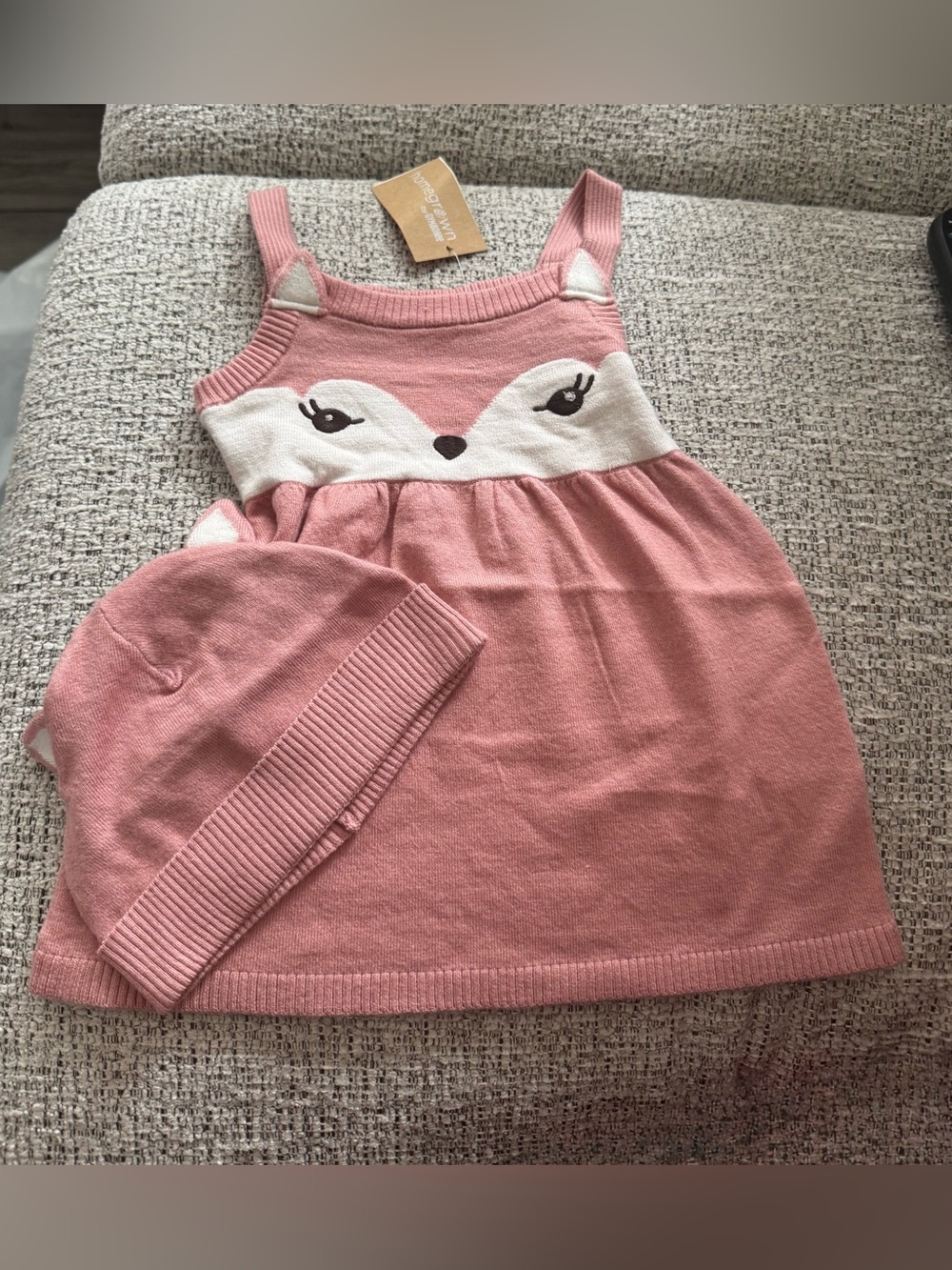 NWT Gymboree Girls Pink Fox Sweater Jumper & Hat 2-Piece Set Size 9-12M
